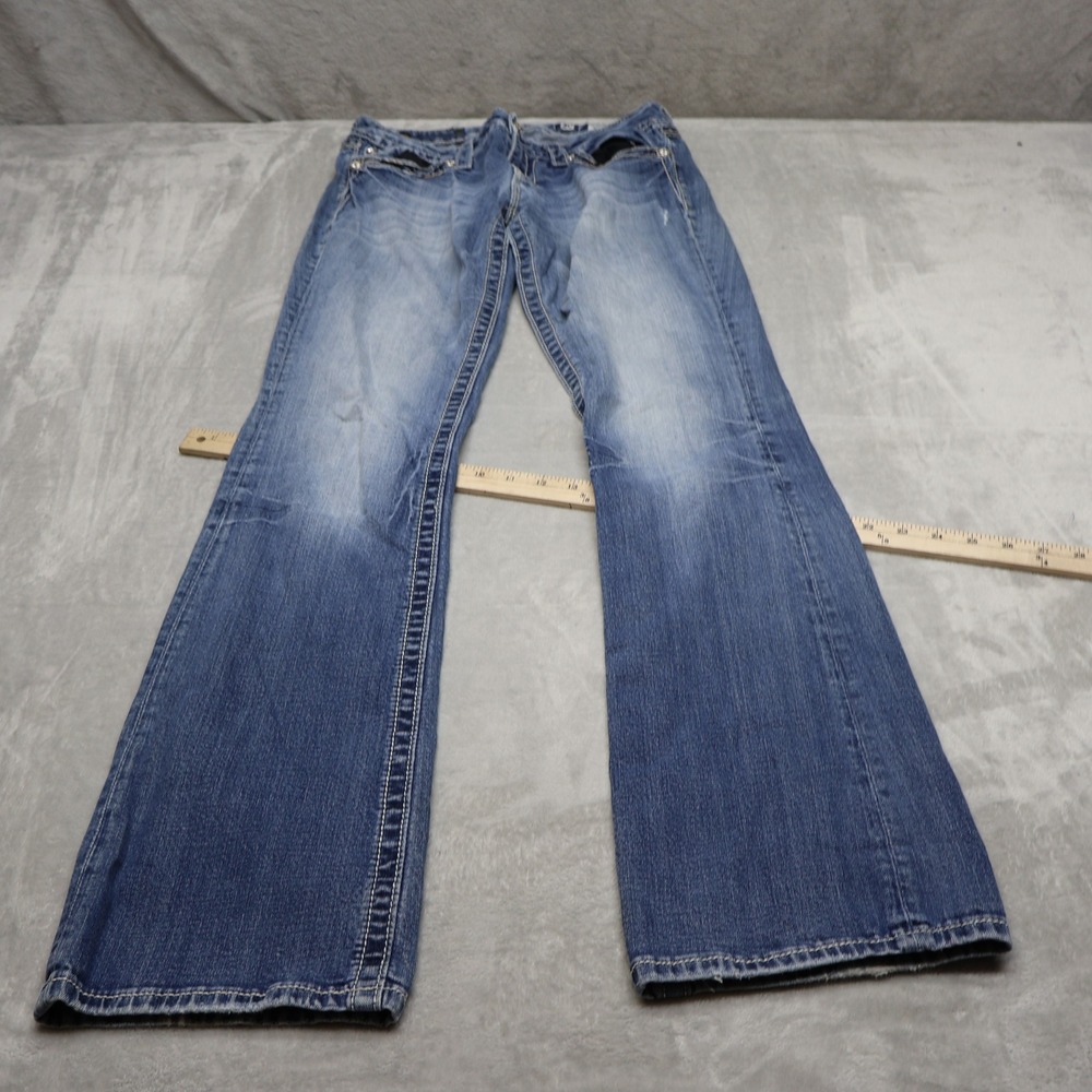 Miss Me Jeans Womens 30 Medium Wash Denim Flap Pocket Bootcut Fade Whisker 30x35